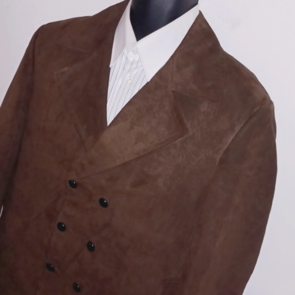 CHOCOLATE Faux-Suede, Double-Breasted Trench Coat, 46L - Picture 4 of 9